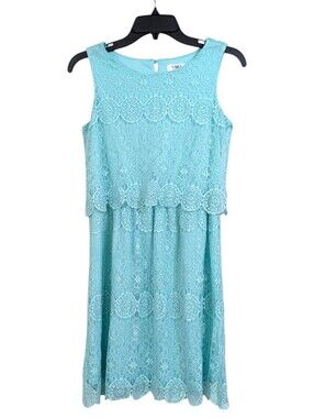 Cato Girls Aqua Teal Blue Lace Medallion Overlay Dress - Size 18 Girls XL